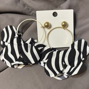 Zebra Print Hoop Earrings with Gold Accents